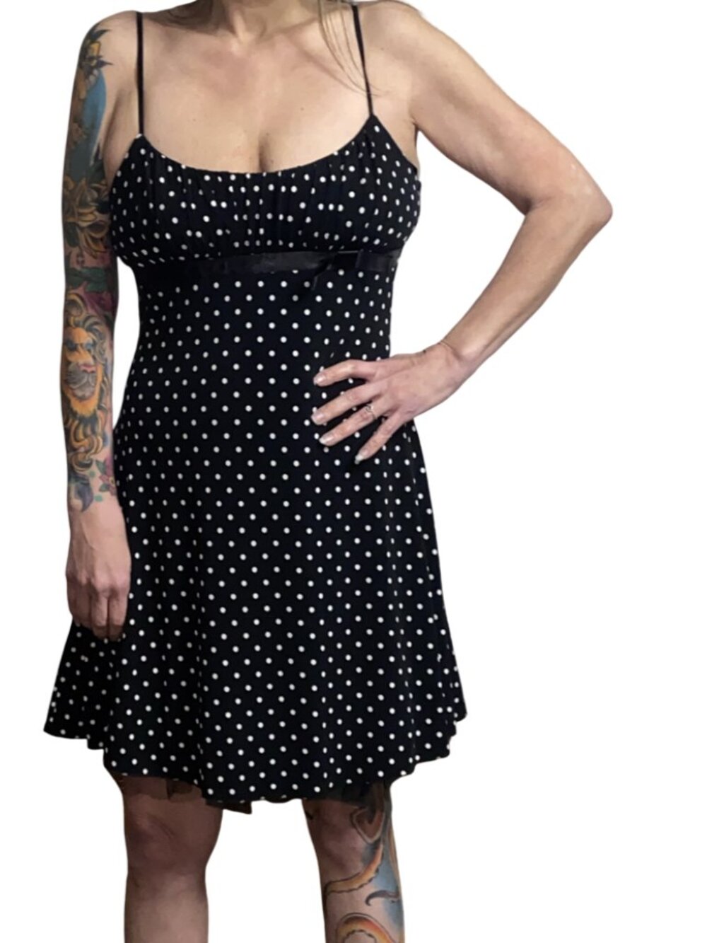 Sz.XL*Love Tease*Black/White Polka-Dot Mini Dress